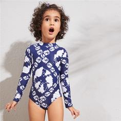 Слитный купальник с длинным рукавом для девочек Shein