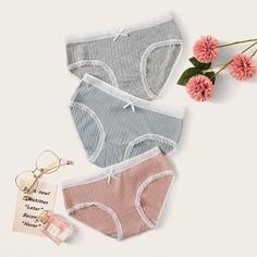 Многоцветный Контрастные кружева Одноцветный Бесшовные трусы Shein