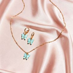 Серьги 1 пара и ожерелье с подвеской бабочки 1шт Shein