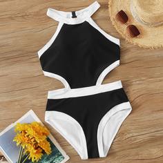 Слитный купальник с разрезом Shein