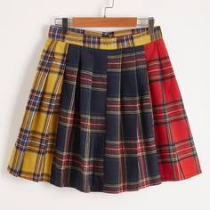 Контрастная плиссированная юбка в клетку Shein