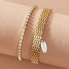 Металлический браслет со стразами 2шт Shein