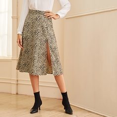 Юбка с разрезом и принтом Shein