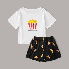 Пижама с оригинальным принтом для девочек Shein