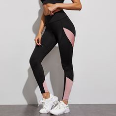 Контрастные спортивные леггинсы с широкой талией Shein