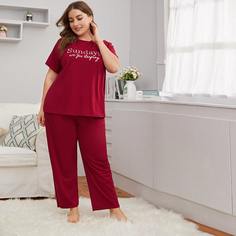 Пижама размера плюс с текстовым принтом Shein