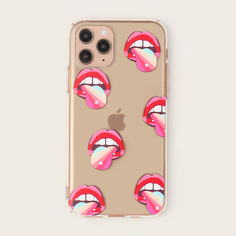 Прозрачный чехол для iPhone с принтом губ Shein