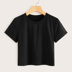 Однотонная футболка с круглым вырезом Shein