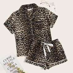 Пижама на кулиске с леопардовым принтом Shein