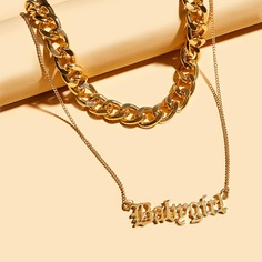 Цепное ожерелье с текстовым декором 2шт Shein