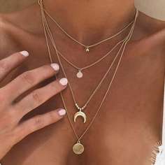 Цепочка на шею многослойная с цепочкой луна Shein