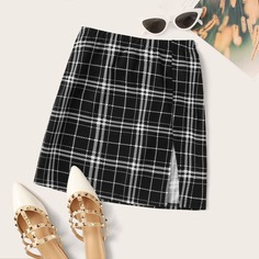 Юбка в клетку с разрезом Shein