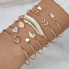 Браслет-манжета с декором сердца и листа 6шт Shein