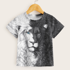 Контрастная футболка с принтом лева 3D для мальчиков Shein