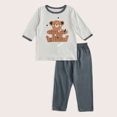 Пижама с контрастной отделкой и принтом "медведь" для мальчиков Shein