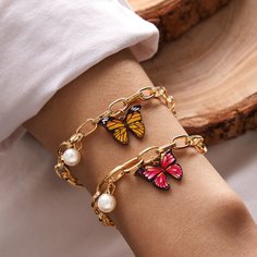 Браслет с искусственным жемчугом и бабочкой 2шт Shein