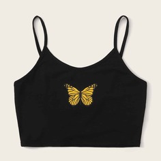 Укороченный Топ С Принтом Бабочки Shein