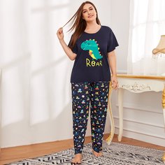 Пижама размера плюс с оригинальным принтом Shein