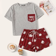 Пижама размера плюс с карманом Shein