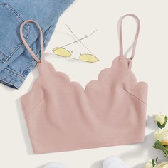 Однотонный топ с фестончатым краем Shein