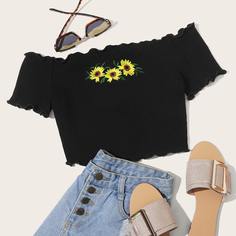 Короткий топ с открытыми плечами и вышивкой Shein