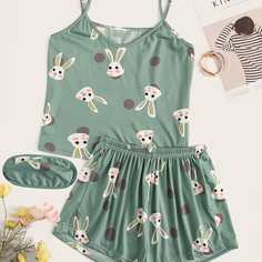 Пижама в горошек с мультяшным принтом размера плюс Shein