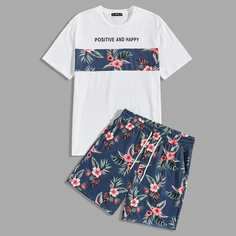 Мужские шорты и топ с тропическим, текстовым принтом Shein