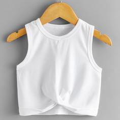 Однотонная футболка с драпировкой для девочек Shein