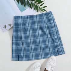 Юбка в клетку с разрезом Shein