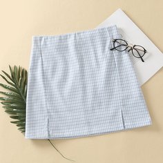 Юбка мини в клетку с разрезом Shein