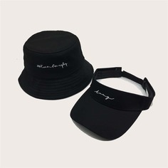 2шт письмо вышивка козырек шляпа и ведро шляпа Shein
