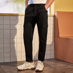 Мужские однотонные брюки с карманом Shein