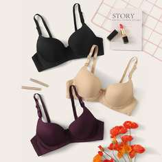 Однотонный бюстгальтер на косточках 3шт Shein