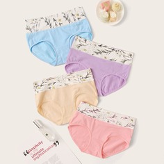 Многоцветный Со цветочками Бесшовные трусы Shein