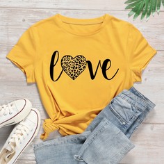 Футболка размера плюс с текстовым и леопардовым принтом Shein