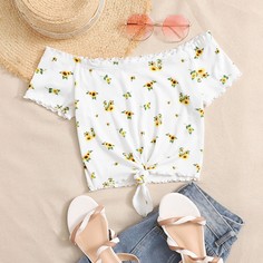 Топ с открытыми плечами и принтом "подсолнух Shein