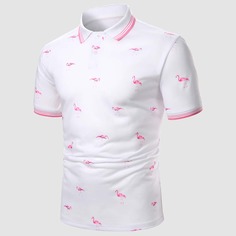 Мужская рубашка-поло с принтом фламинго Shein