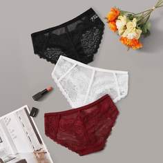 Многоцветный с фестонами Одноцветный Бесшовные трусы Shein