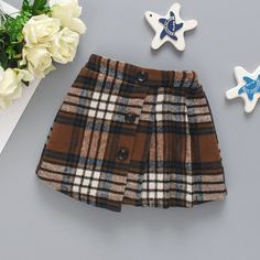 Твидовая юбка в клетку с пуговицами для девочек Shein