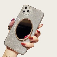 1шт Блестящий чехол для iPhone с зеркальным декором Shein