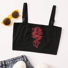 Короткая майка с принтом дракона Shein