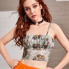 Сетчатый топ с оригинальным принтом Shein