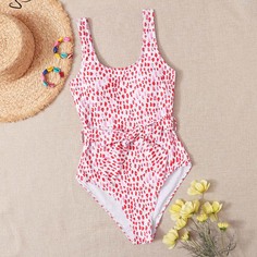 Слитный купальник с принтом и поясом Shein