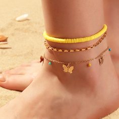 Ножной браслет с бабочкой 3шт Shein