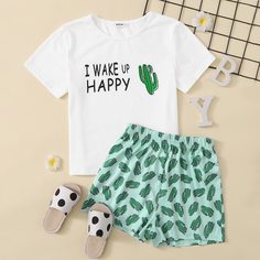 Пижама с оригинальным принтом для девочек Shein