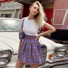 Расклешенная юбка в клетку с высокой талией Shein