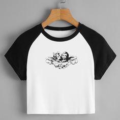 Белый Шнуровка Объект Повседневный Футболки Shein