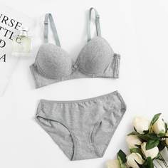 Серые Одноцветный Минимализм Комплект нижнего белья Shein