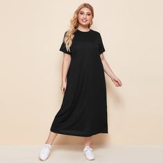 Однотонное длинное платье-футболка размера плюс Shein