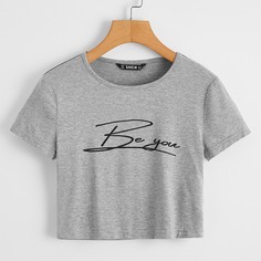 Короткая футболка с текстовым принтом Shein